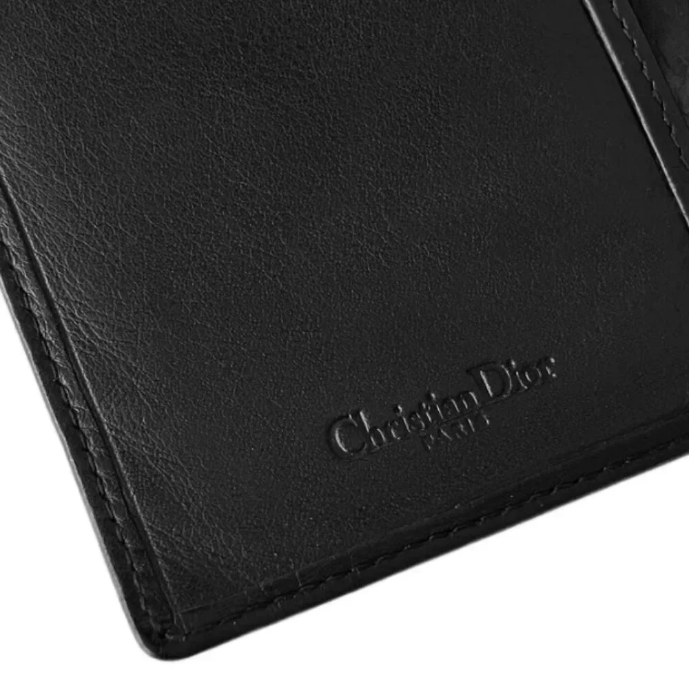 Christian Dior Vintage Leather Bi-fold Long Wallet Black Authentic Rank AB